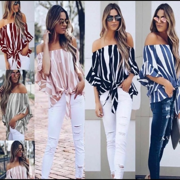 🎊Host Pic 3/13🎉 Wavy-Striped Off-Shoulder Blouse - Picture 1 of 4